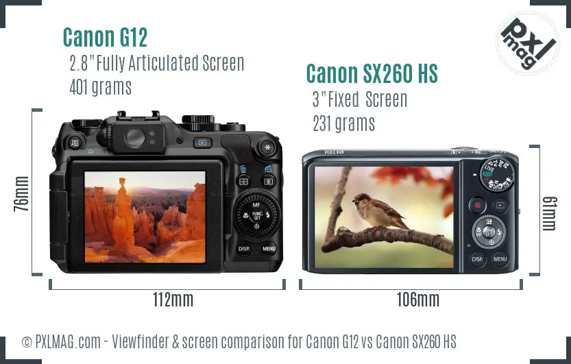 Canon G12 vs Canon SX260 HS Screen and Viewfinder comparison Canon G12 vs Canon SX260 HS Screen and Viewfinder comparison