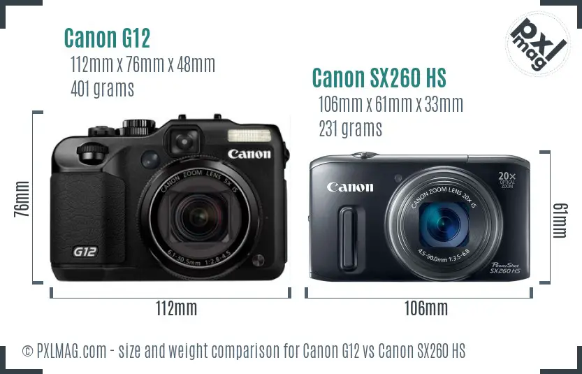 Canon G12 vs Canon SX260 HS size comparison Canon G12 vs Canon SX260 HS size comparison