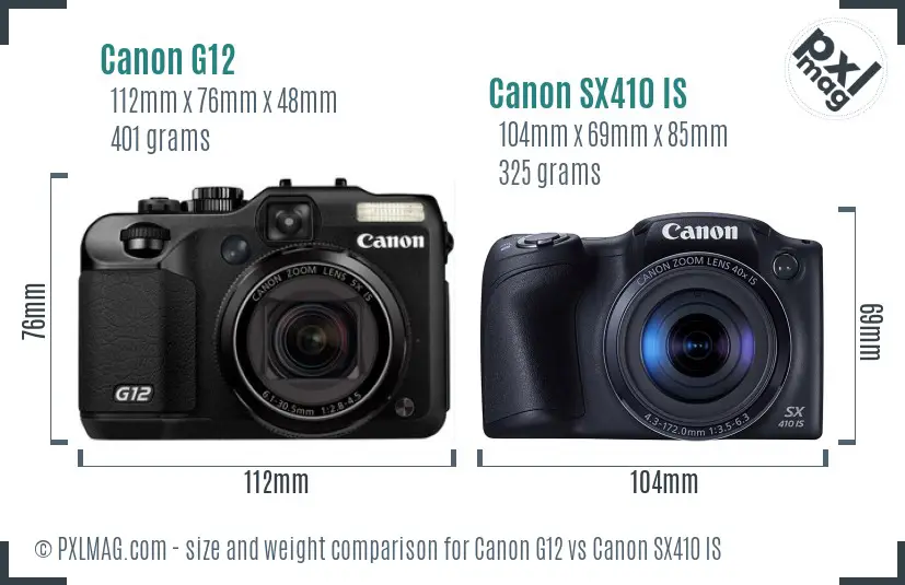 Canon G12 vs Canon SX410 IS size comparison