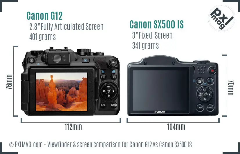 Canon G12 vs Canon SX500 IS Screen and Viewfinder comparison