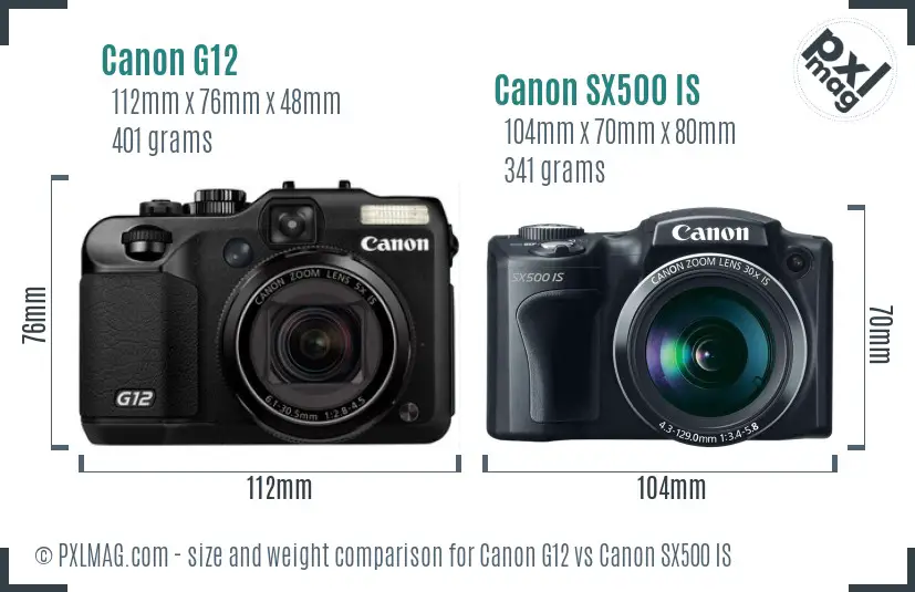 Canon G12 vs Canon SX500 IS size comparison