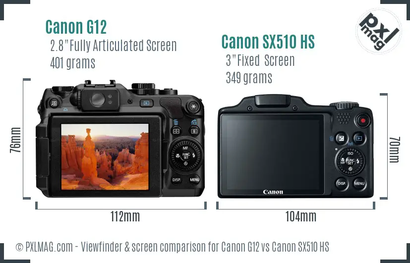 Canon G12 vs Canon SX510 HS Screen and Viewfinder comparison