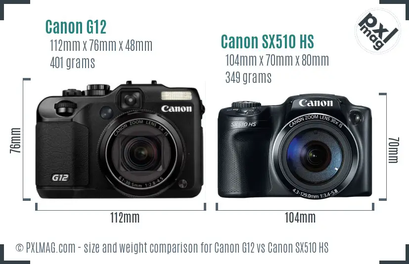 Canon G12 vs Canon SX510 HS size comparison