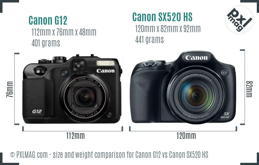 Canon G12 vs Canon SX520 HS size comparison