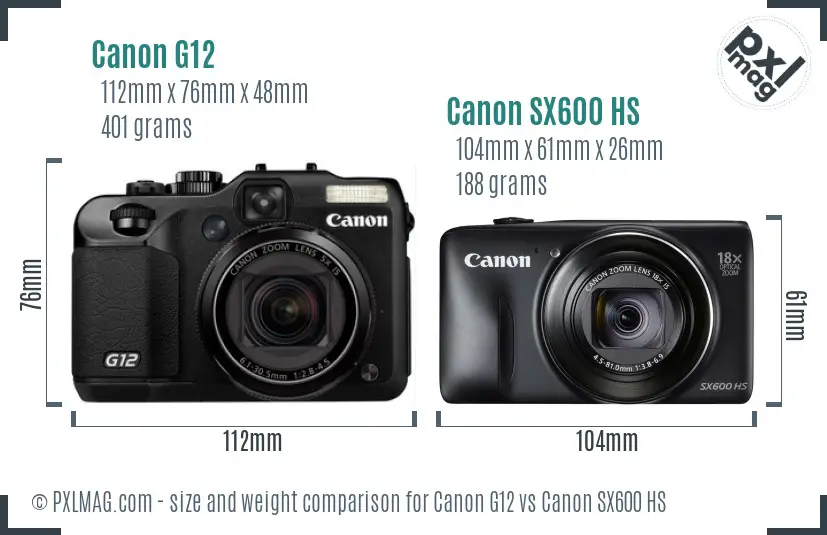 Canon G12 vs Canon SX600 HS size comparison