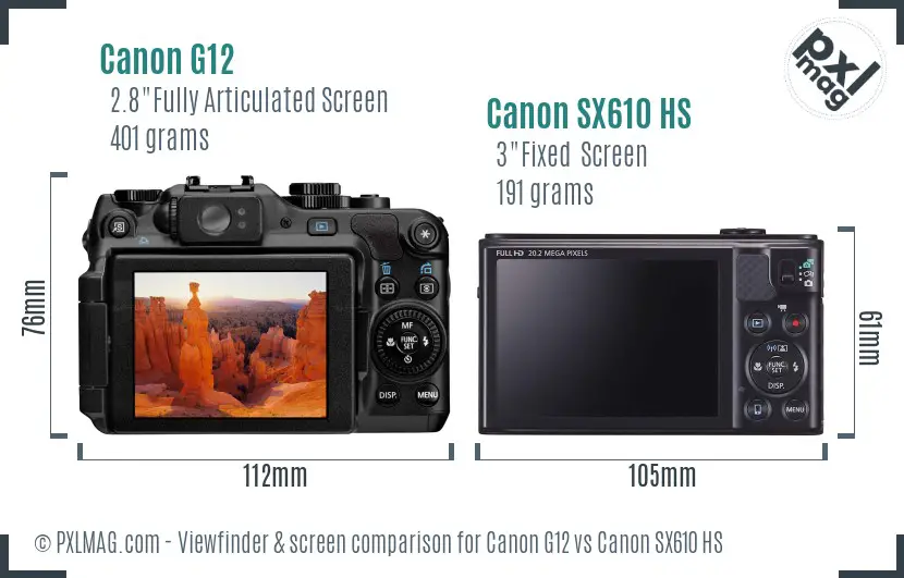 Canon G12 vs Canon SX610 HS Screen and Viewfinder comparison Canon G12 vs Canon SX610 HS Screen and Viewfinder comparison