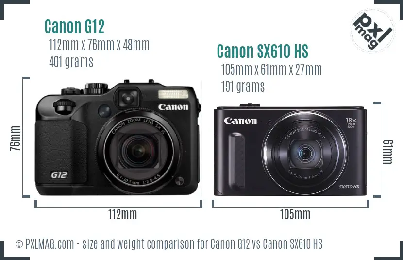 Canon G12 vs Canon SX610 HS size comparison Canon G12 vs Canon SX610 HS size comparison