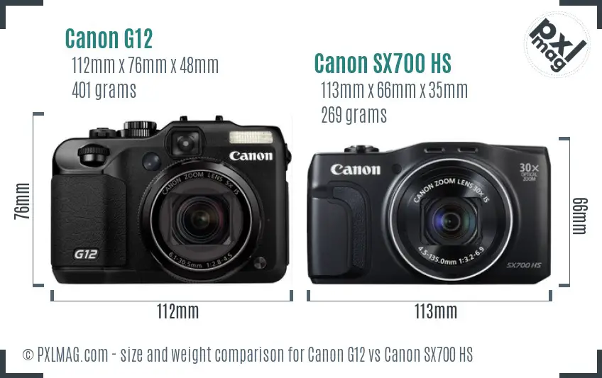 Canon G12 vs Canon SX700 HS size comparison Canon G12 vs Canon SX700 HS size comparison