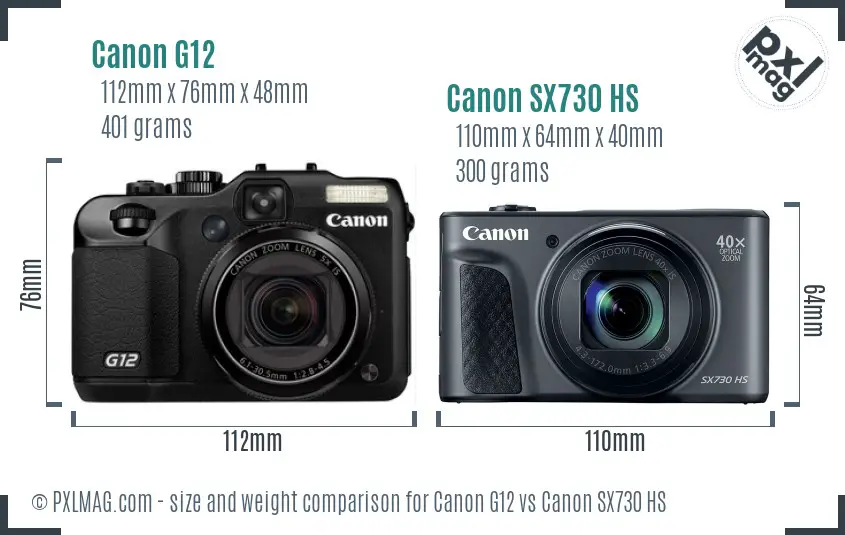 Canon G12 vs Canon SX730 HS size comparison