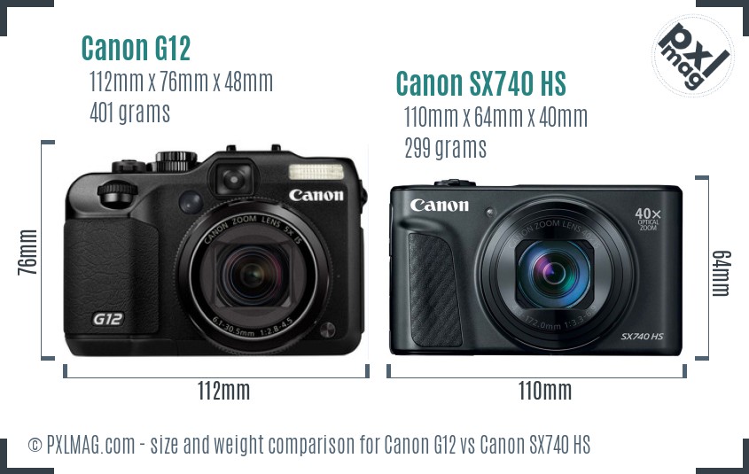 Canon G12 vs Canon SX740 HS size comparison