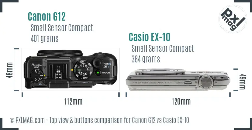 Canon G12 vs Casio EX-10 top view buttons comparison
