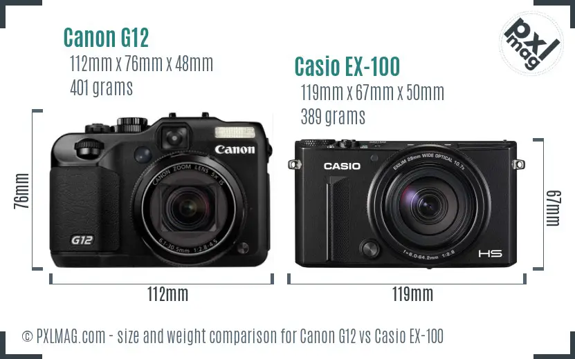 Canon G12 vs Casio EX-100 size comparison Canon G12 vs Casio EX-100 size comparison
