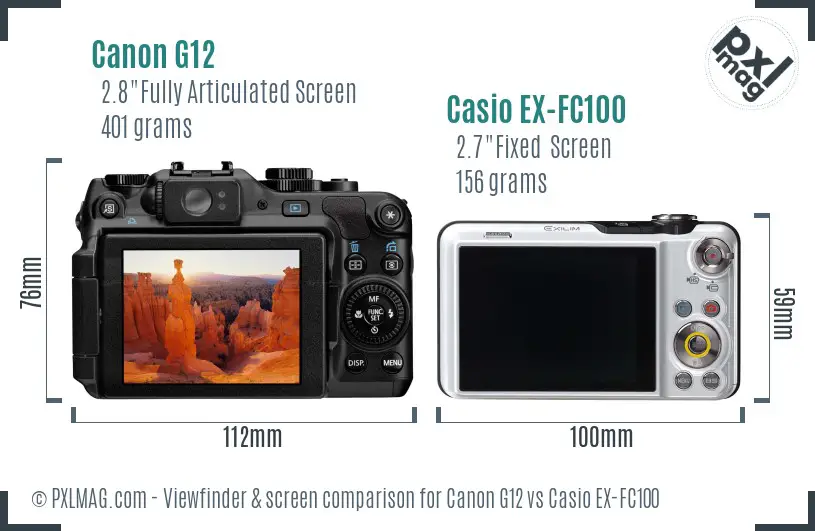 Canon G12 vs Casio EX-FC100 Screen and Viewfinder comparison