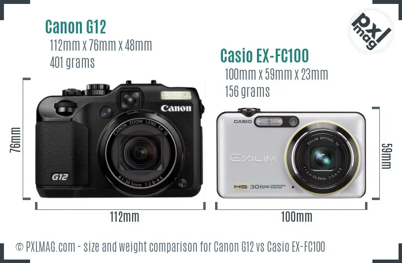 Canon G12 vs Casio EX-FC100 size comparison