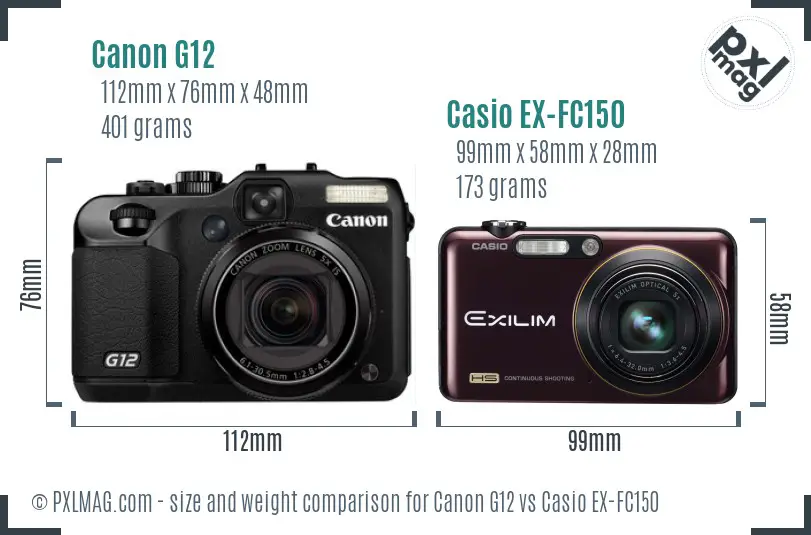 Canon G12 vs Casio EX-FC150 size comparison