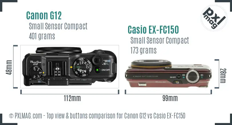 Canon G12 vs Casio EX-FC150 top view buttons comparison