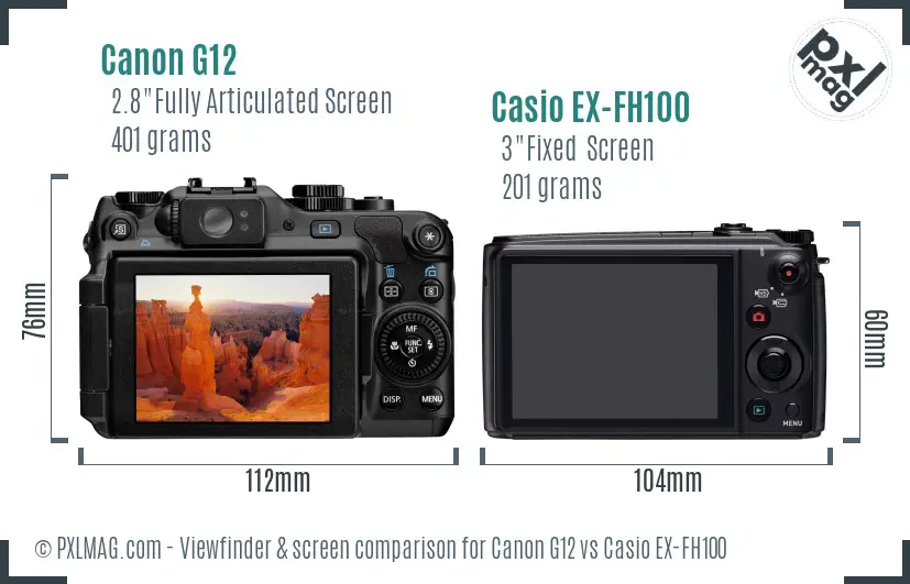 Canon G12 vs Casio EX-FH100 Screen and Viewfinder comparison