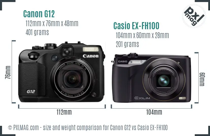 Canon G12 vs Casio EX-FH100 size comparison