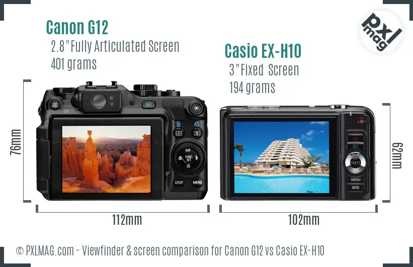 Canon G12 vs Casio EX-H10 Screen and Viewfinder comparison