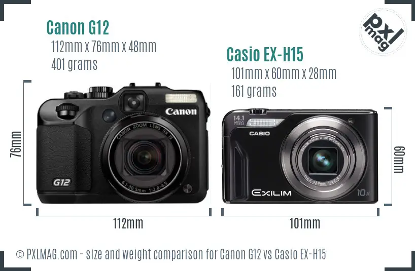 Canon G12 vs Casio EX-H15 size comparison