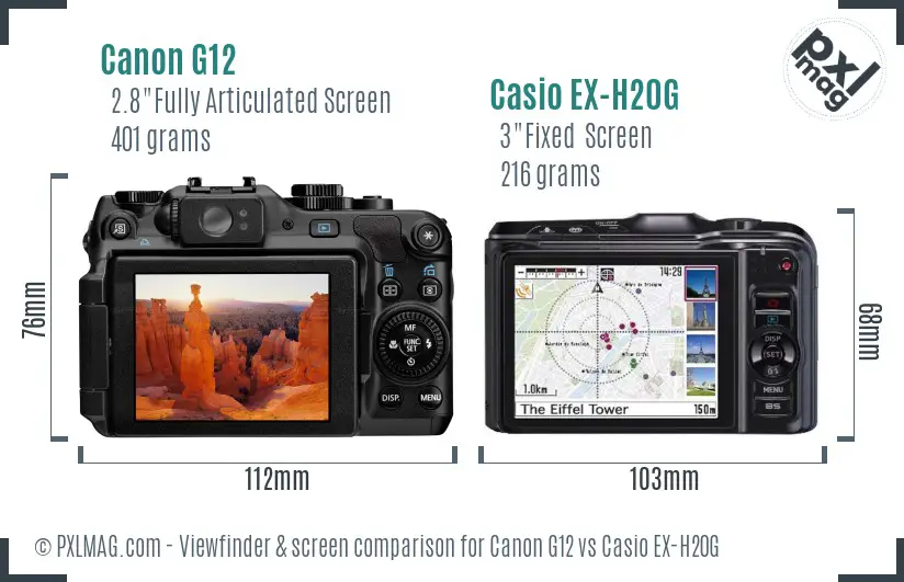 Canon G12 vs Casio EX-H20G Screen and Viewfinder comparison