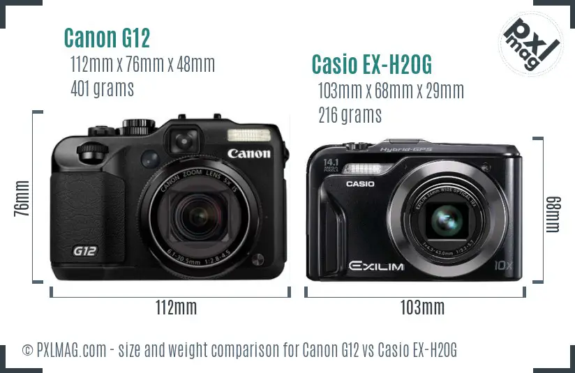 Canon G12 vs Casio EX-H20G size comparison