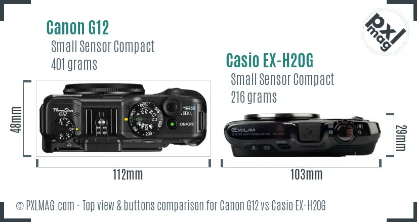 Canon G12 vs Casio EX-H20G top view buttons comparison