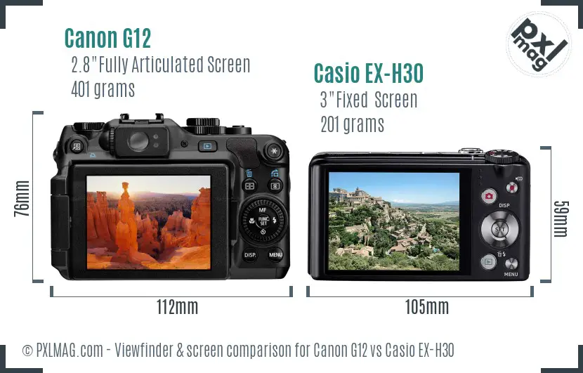Canon G12 vs Casio EX-H30 Screen and Viewfinder comparison