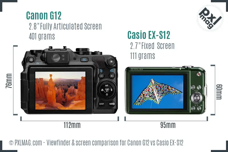 Canon G12 vs Casio EX-S12 Screen and Viewfinder comparison