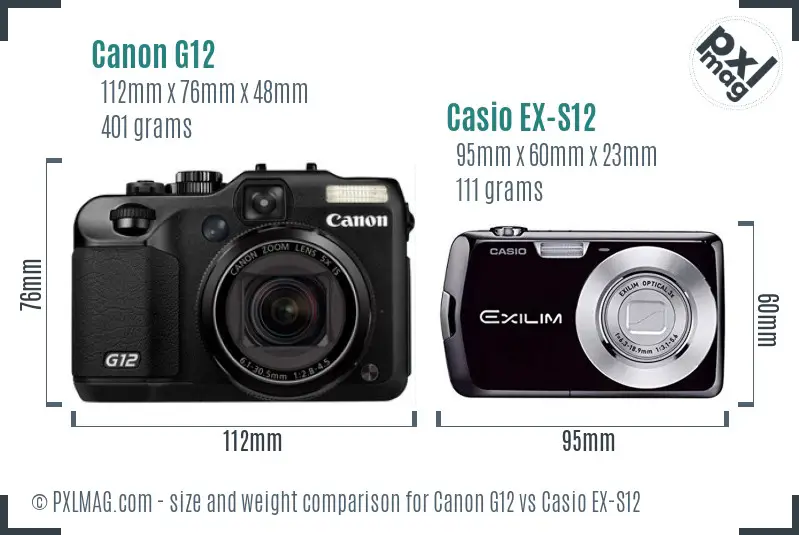 Canon G12 vs Casio EX-S12 size comparison