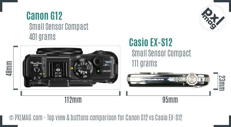 Canon G12 vs Casio EX-S12 top view buttons comparison