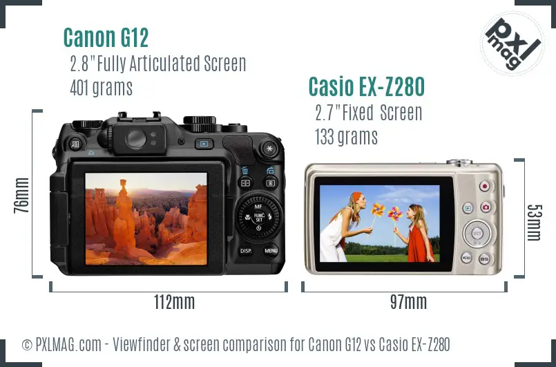 Canon G12 vs Casio EX-Z280 Screen and Viewfinder comparison