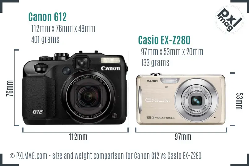 Canon G12 vs Casio EX-Z280 size comparison