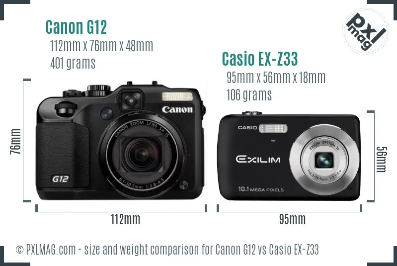 Canon G12 vs Casio EX-Z33 size comparison