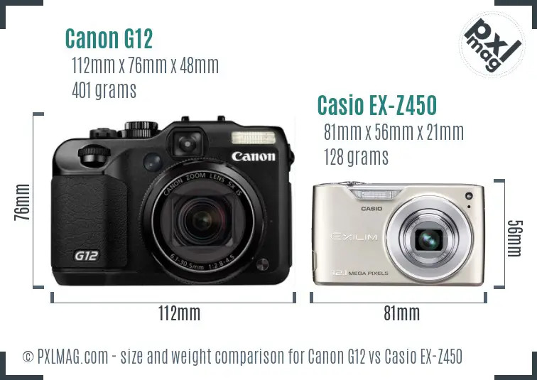 Canon G12 vs Casio EX-Z450 size comparison