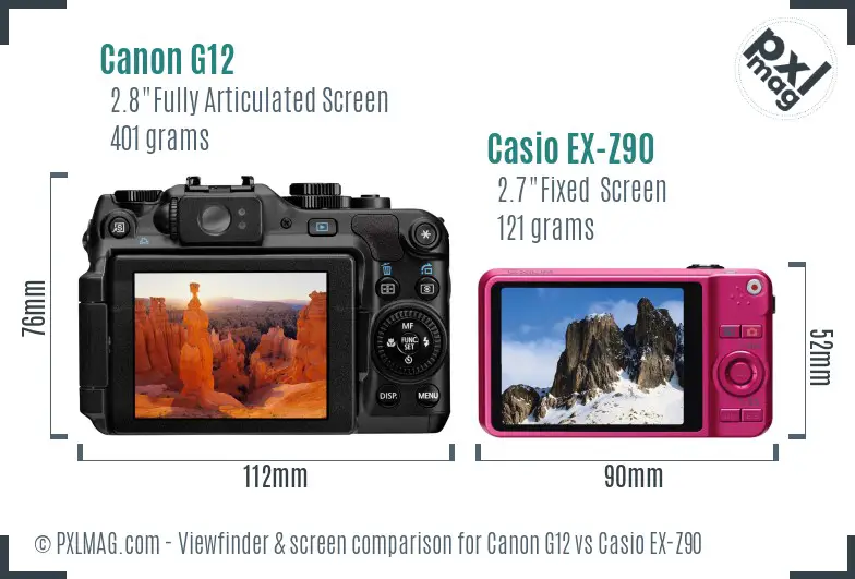 Canon G12 vs Casio EX-Z90 Screen and Viewfinder comparison
