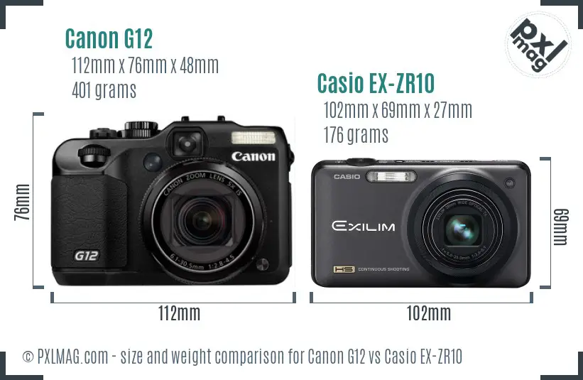 Canon G12 vs Casio EX-ZR10 size comparison