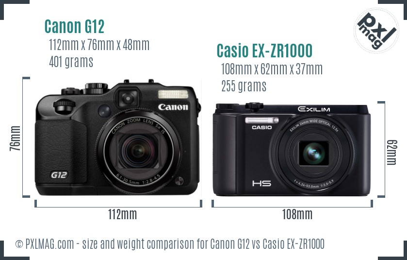 Canon G12 vs Casio EX-ZR1000 size comparison