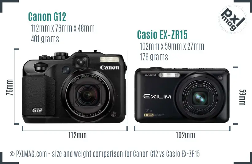 Canon G12 vs Casio EX-ZR15 size comparison