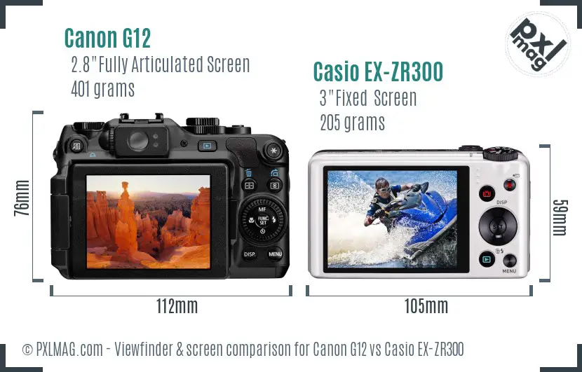Canon G12 vs Casio EX-ZR300 Screen and Viewfinder comparison