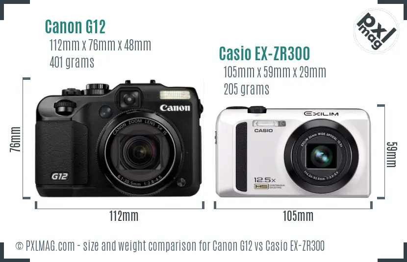 Canon G12 vs Casio EX-ZR300 size comparison