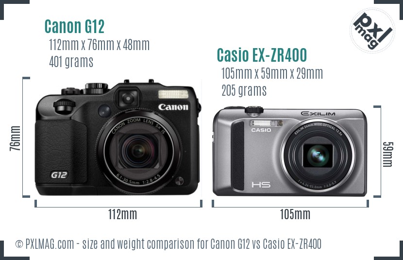 Canon G12 vs Casio EX-ZR400 size comparison Canon G12 vs Casio EX-ZR400 size comparison