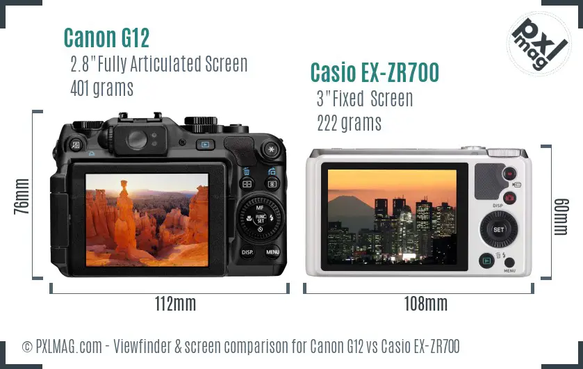 Canon G12 vs Casio EX-ZR700 Screen and Viewfinder comparison