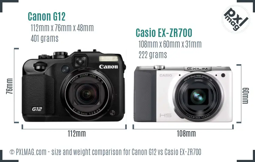 Canon G12 vs Casio EX-ZR700 size comparison