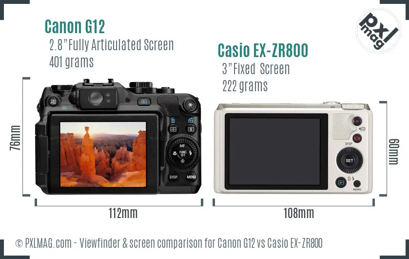 Canon G12 vs Casio EX-ZR800 Screen and Viewfinder comparison