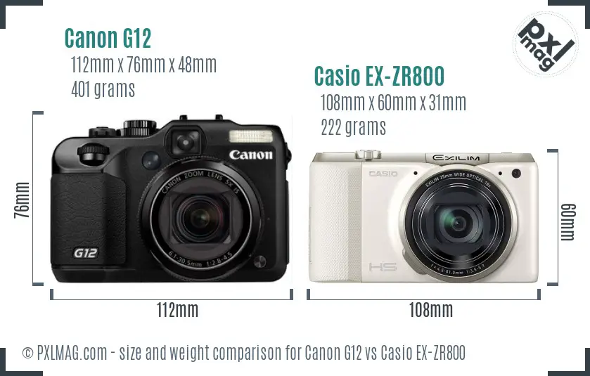 Canon G12 vs Casio EX-ZR800 size comparison