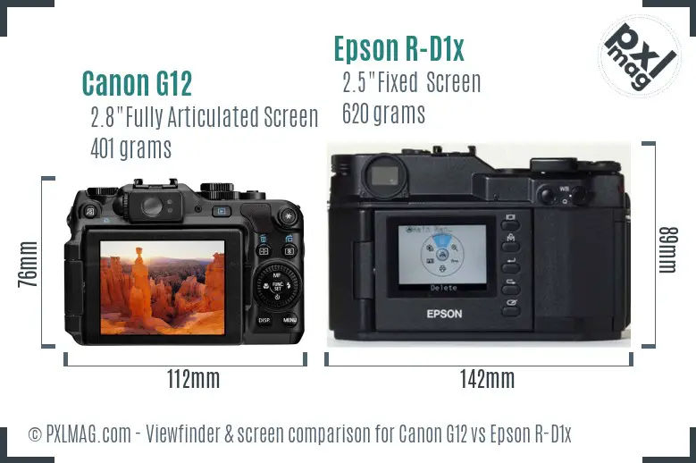 Canon G12 vs Epson R-D1x Screen and Viewfinder comparison Canon G12 vs Epson R-D1x Screen and Viewfinder comparison
