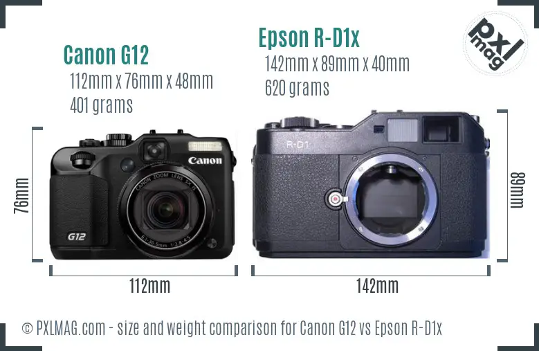 Canon G12 vs Epson R-D1x size comparison Canon G12 vs Epson R-D1x size comparison