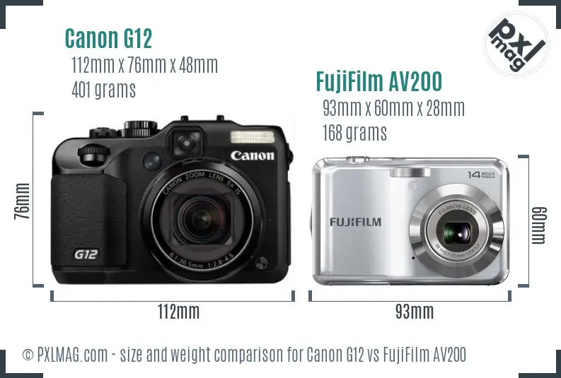 Canon G12 vs FujiFilm AV200 size comparison