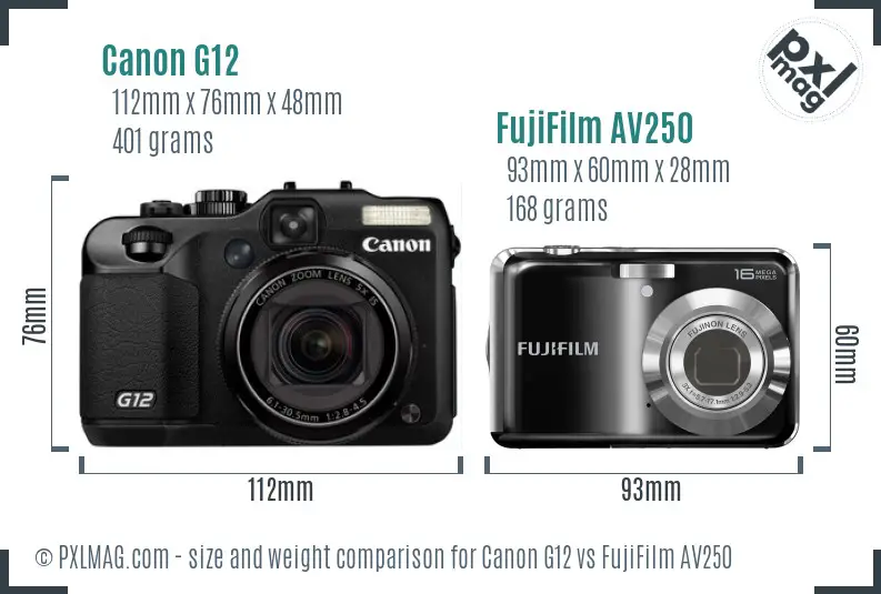 Canon G12 vs FujiFilm AV250 size comparison